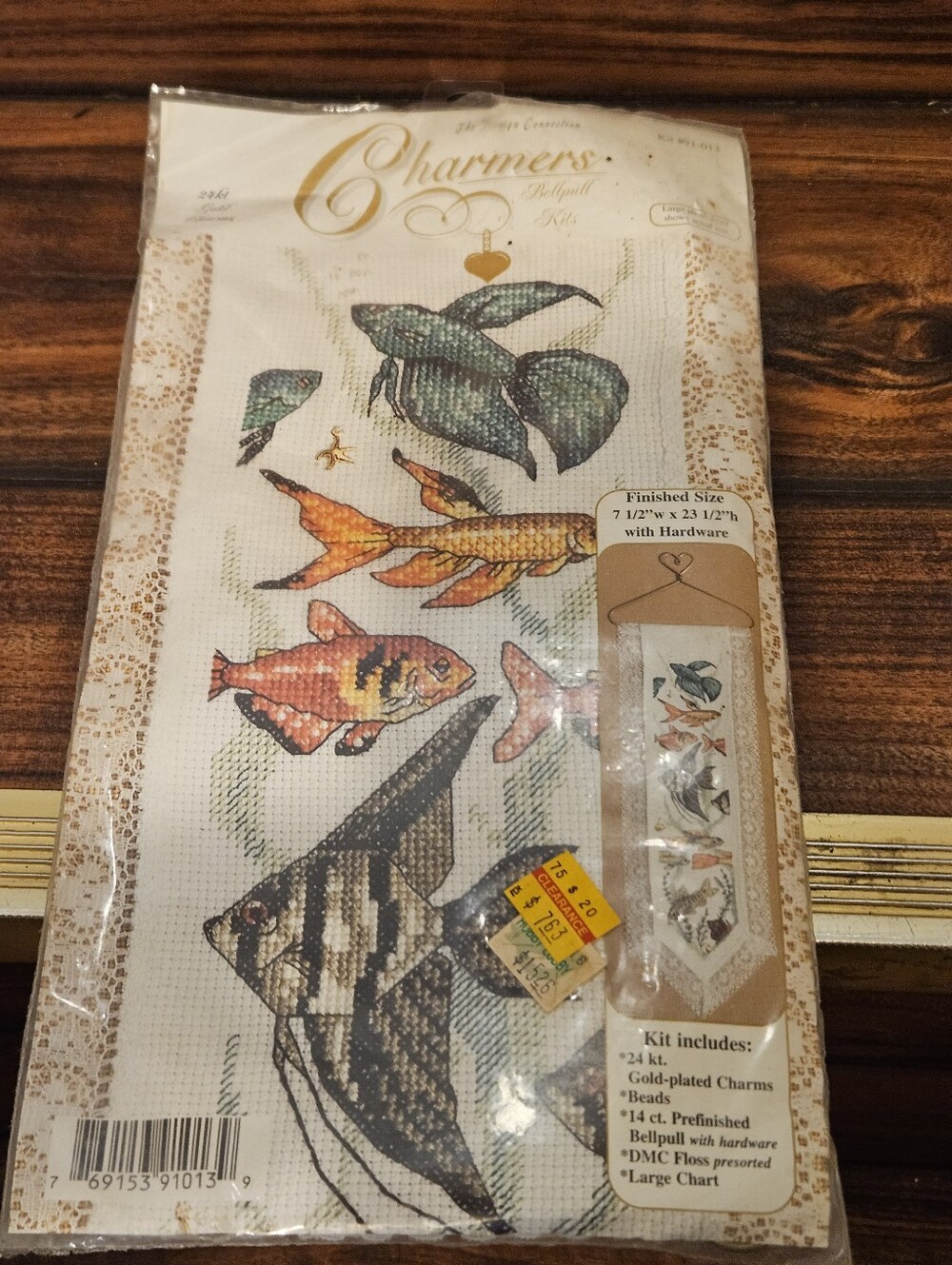 Design Charmers Bellpull Cross Stitch Kit #91-013 Exotic Fish 24kt-Plated New - Picture 2 of 4